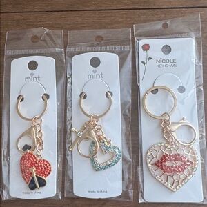 NWT 3 Heart Key Holders